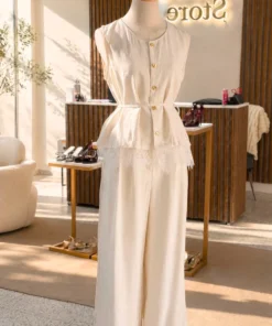 Conjunto pantalon y blusa botones dorados