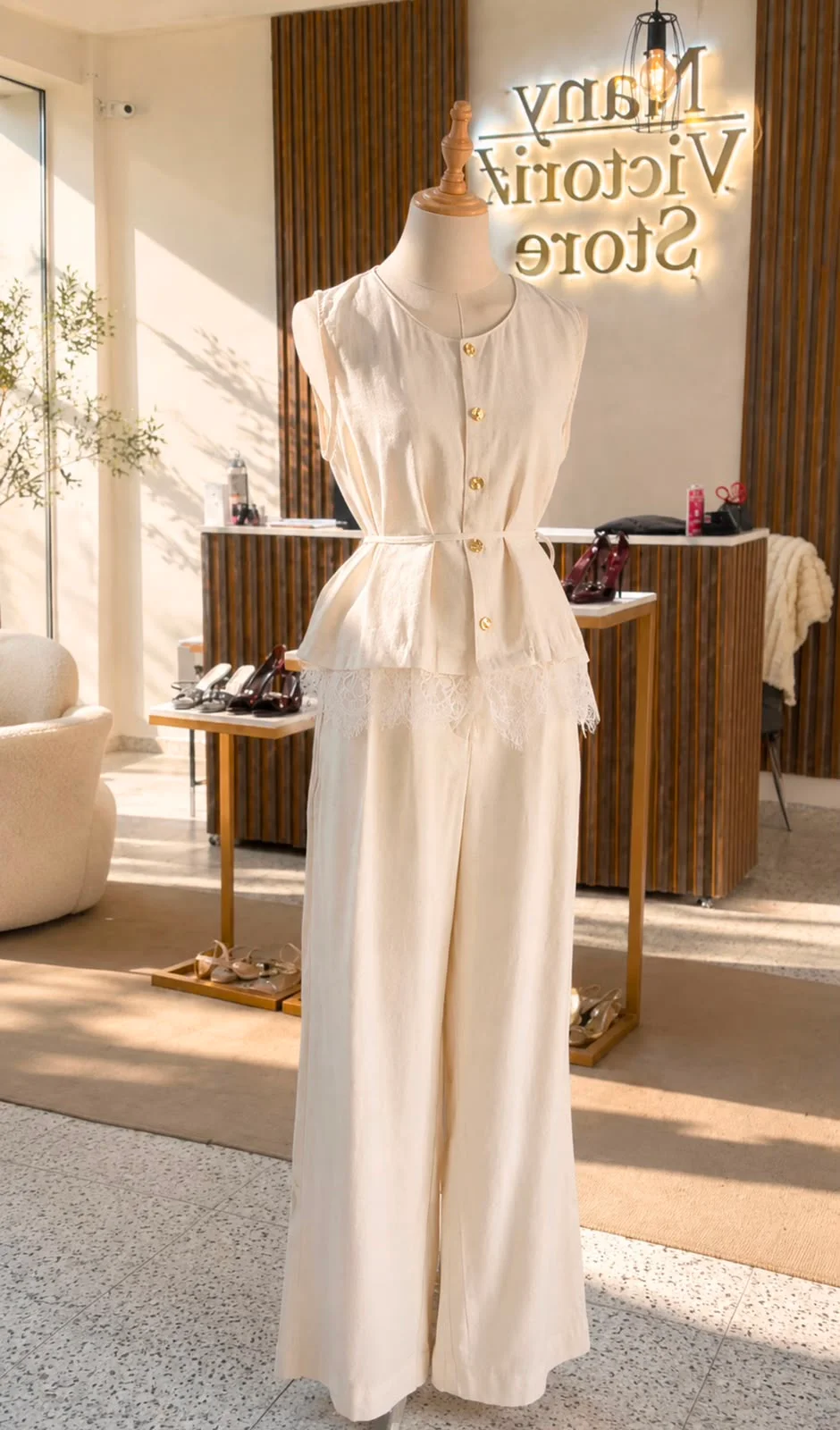 Conjunto pantalon y blusa botones dorados